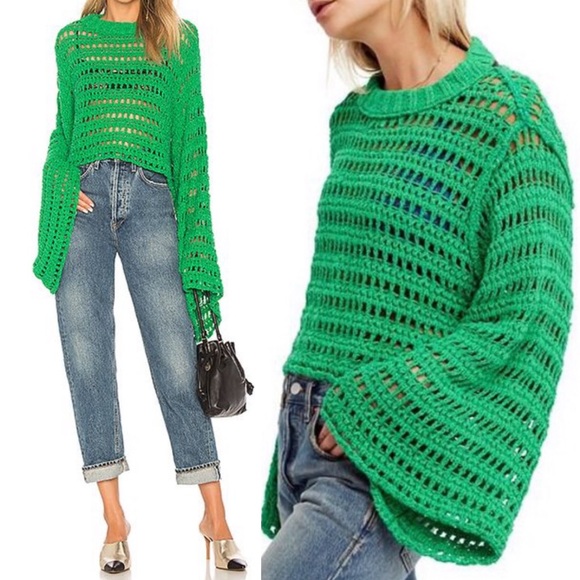 Free People Sweaters - Free People Caught up crochet sweater Kelly green